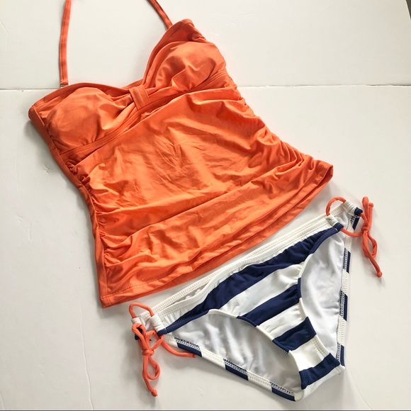 Splendid Orange and Stripe Two Piece Tank Bikini Swimsuit Small - Picture 4 of 6